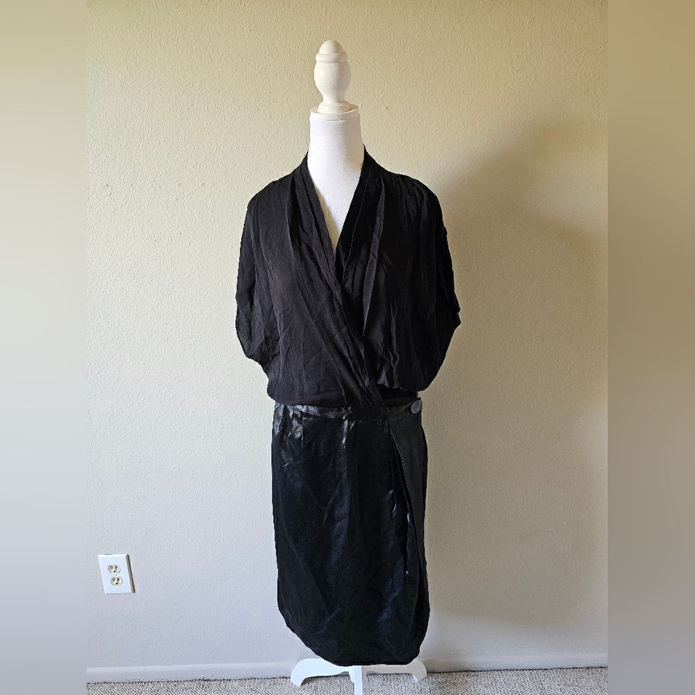 NWT By Malene Birger Graal Black V-Neck Knee Length Wrap Dress Size 38
